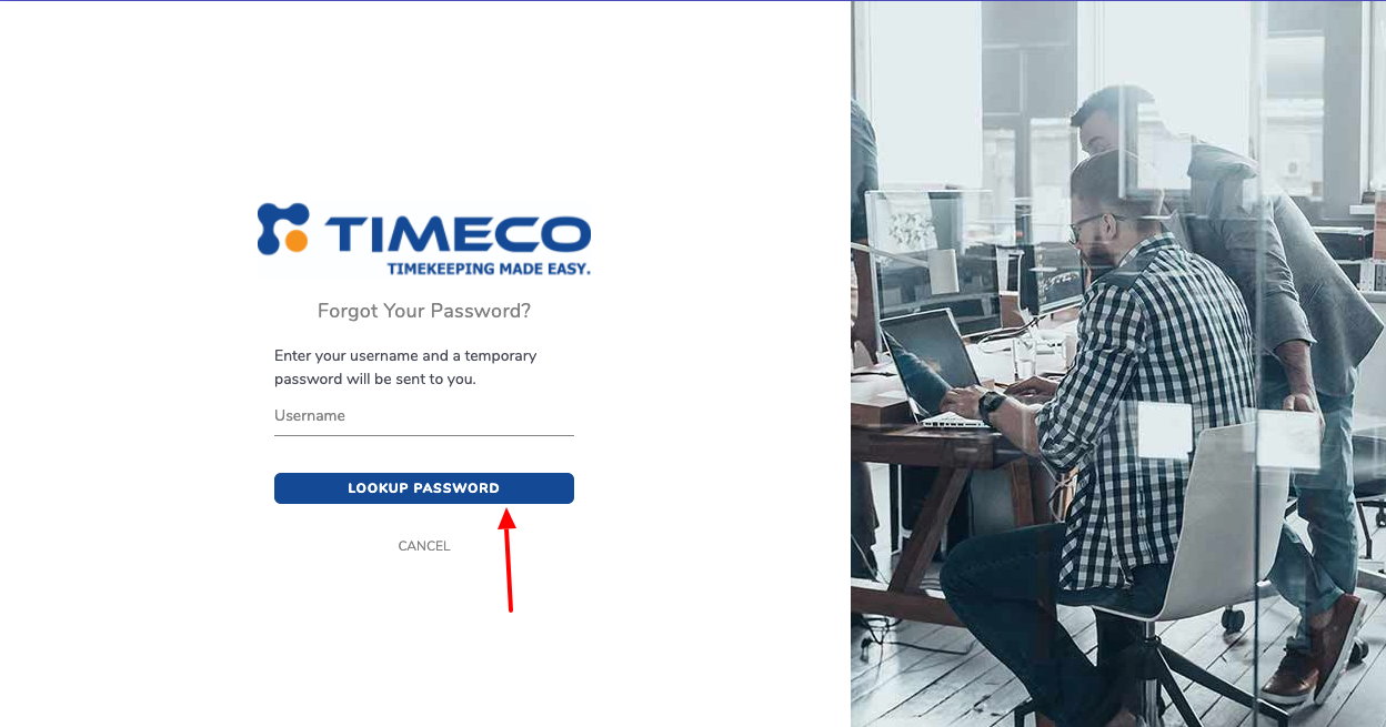 timeco forgot password page