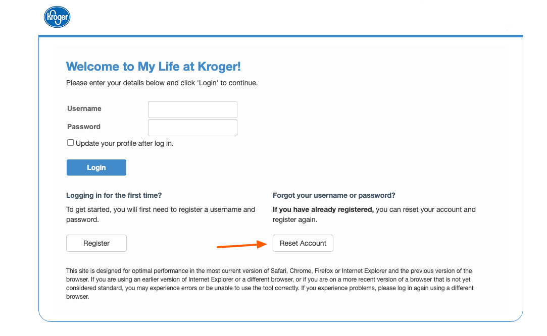 kroger retired or spouse reset account