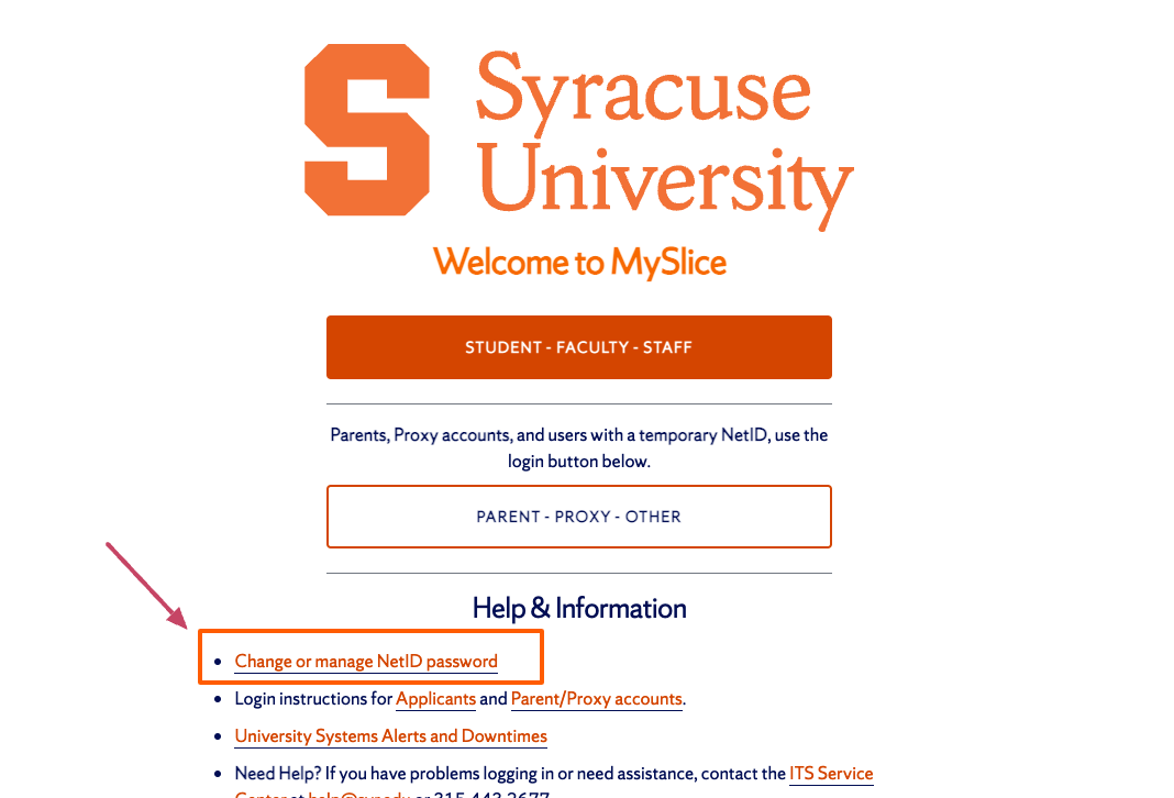 Change or manage NetID paasword for MySlice page