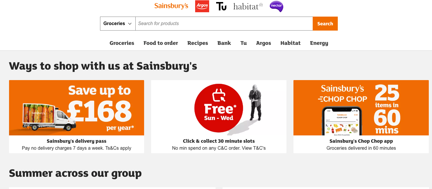 sainsbury home page