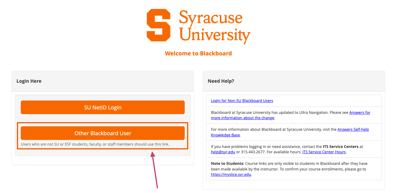 syracuse university blackboard login page